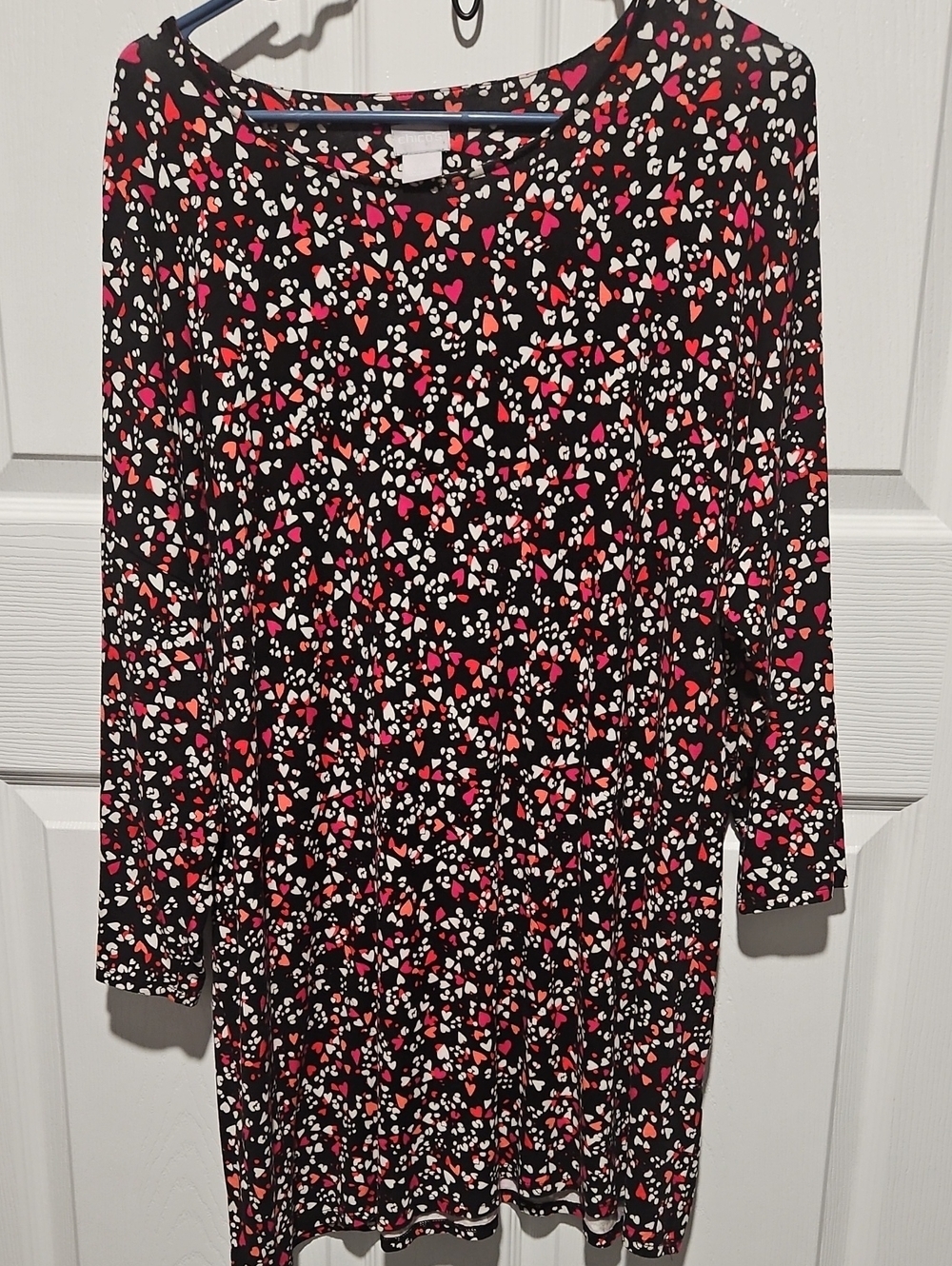 Chico's Black Tunic with Pink, Red and White Heart Print